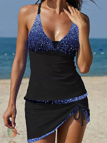 Women's Swimwear Tankini 2 Piece Normal Swimsuit High Waisted Ombre Black Blue Purple Gold Padded V Wire Bathing Suits Sports Vacation Sexy