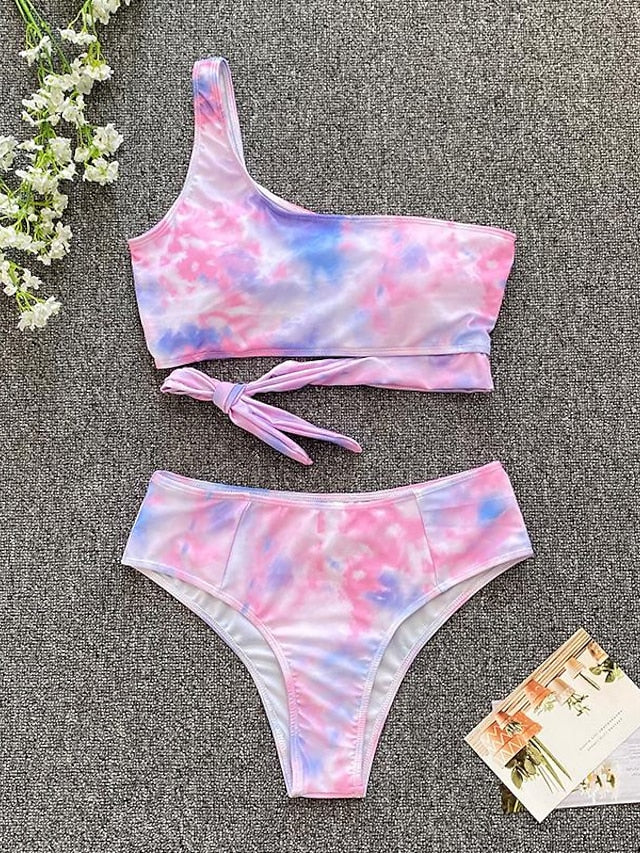 Women's Swimwear Bikini Normal Swimsuit 2 Piece Printing Leopard Tie Dye Black Red Blue Fuchsia Brown Bathing Suits Sports Summer