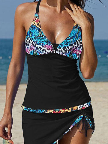 Women's Swimwear Swim Dress Normal Swimsuit Ruched Printing Graphic Leopard Black Blue Orange Brown Green Bathing Suits Sports Summer