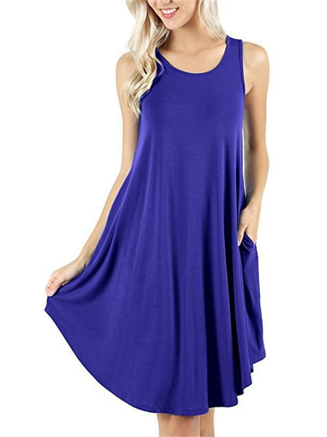 Women's Pajamas Nightgown Nighty Pjs Pure Color Comfort Soft Home Daily Cotton Crew Neck Sleeveless Pocket Spring Summer Blue Purple