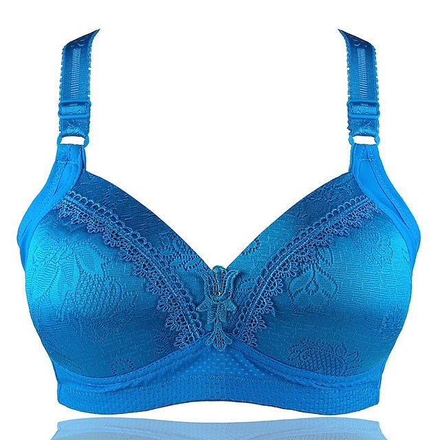Women's Push Up Bras Wireless Bras Full Coverage Pure Color Hook & Eye Cotton 1PC Black Blue , Plus Size