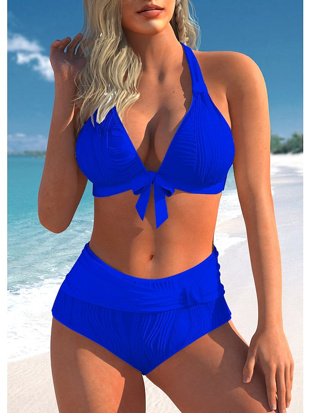 Women's Swimwear Bikini Normal Swimsuit 2 Piece Plain off white Black Blue Light Purple Orange Bathing Suits Sports Beach Wear Summer