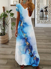 Women's Long Dress Maxi Dress Casual Dress Print Dress Graphic Marbling Fashion Modern Daily Holiday Vacation Print Short Sleeve V Neck Dress Regular Fit White Yellow Light Green Summer Spring XS Maxi Print Dresses