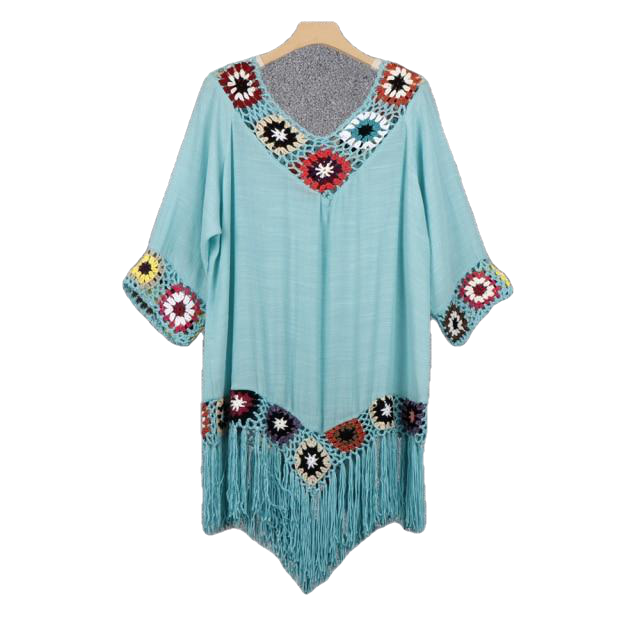 Summer Style Sexy Women's V-neck Long Sleeved Cotton Beach Dress Plus Size