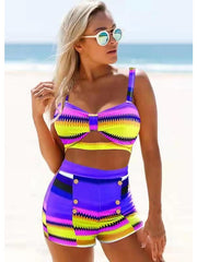 Women's Swimwear Bikini Normal Swimsuit 2 Piece Printing High Waisted Color Block Yellow Red Blue Orange Green Bathing Suits Sports Beach Wear Summer