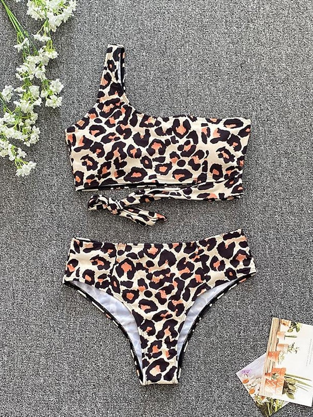 Women's Swimwear Bikini Normal Swimsuit 2 Piece Printing Leopard Tie Dye Black Red Blue Fuchsia Brown Bathing Suits Sports Summer