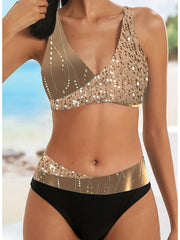 Women's Swimwear Bikini 2 Piece Normal Swimsuit High Waisted Color Block Brown Padded V Wire Bathing Suits Sports Vacation Sexy / Strap / New / Strap