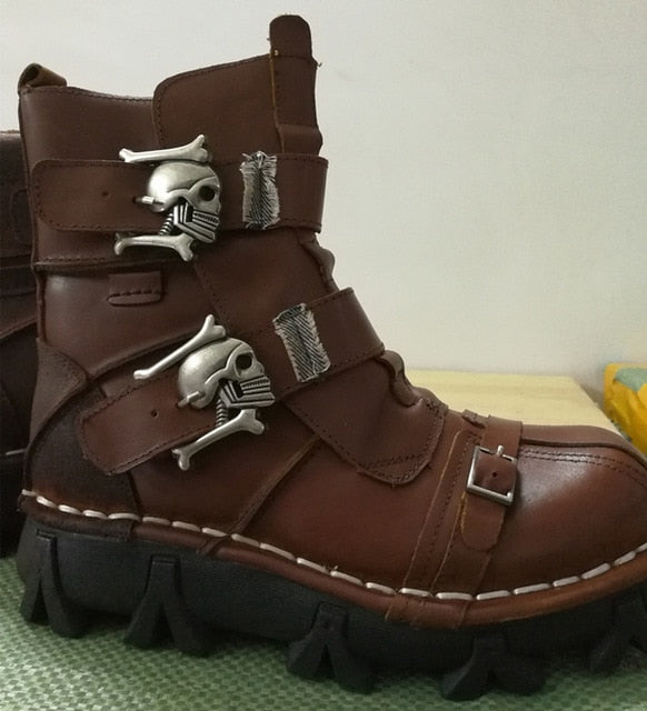 Men'S Cowhide Genuine Leather Motorcycle Boots
