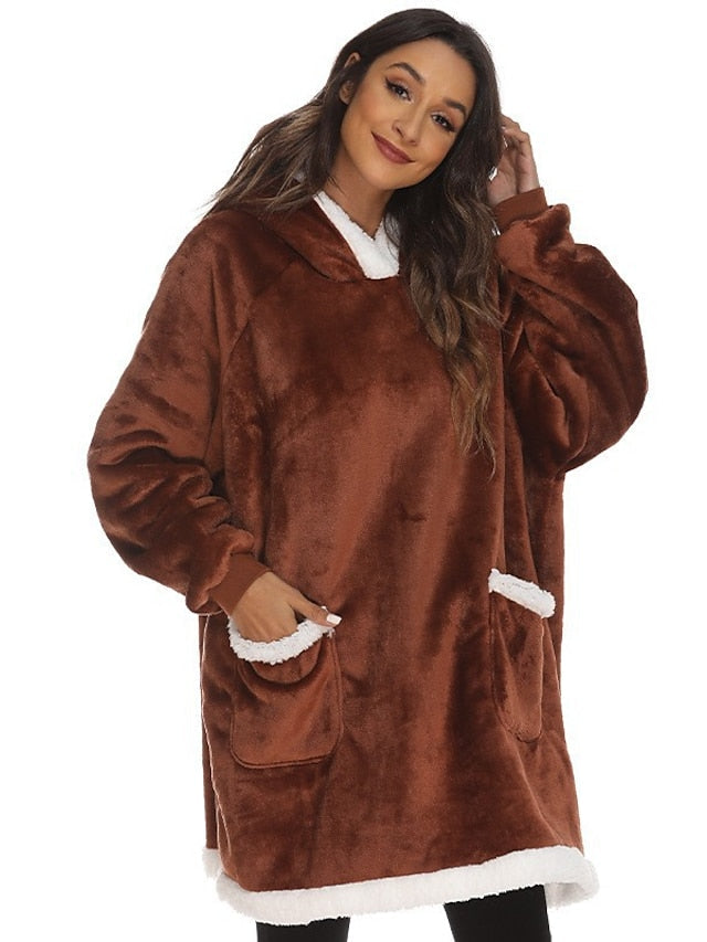 Couple's Pajamas Wearable Blanket Hoodie Fleece Oversized Winter Soft Warm Long Sleeve