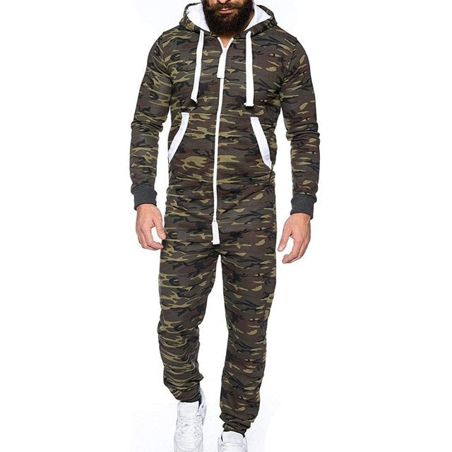 Casual Men's Long Sleeve Non Footed One-Piece Cotton Pajamas With Hood
