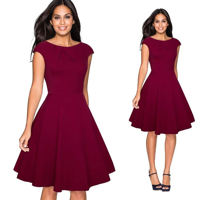 Elegant Ruched Cap Sleeve Casual Party Dress - Sheseelady