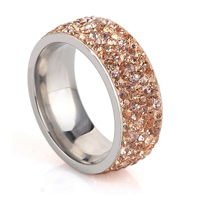 5 Row Lines Clear Crystal Wedding Rings For Women Fashion Rhinestone Stainless Steel Female Teen Jewelry Anillos Mujer - Sheseelady