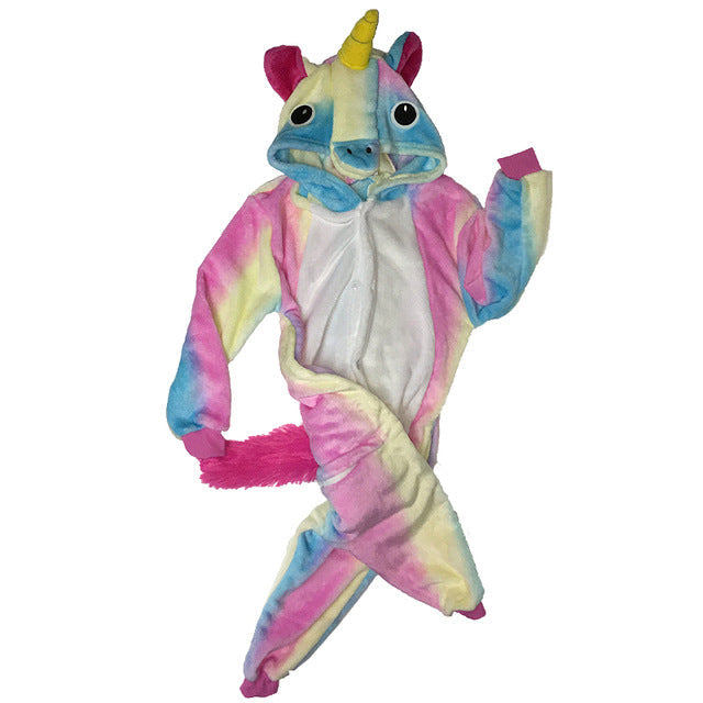 Children'S Pajamas Cartoon New Jumpsuit Flannel Dinosaur Animal Play Suit Long-Sleeved Hoodie Warm Cute Funny One-Piece Pajamas - Sheseelady