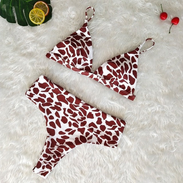 Sexy Ladies' Low Waist Push Up Padded Swimwear With Leopard/Zebra Print