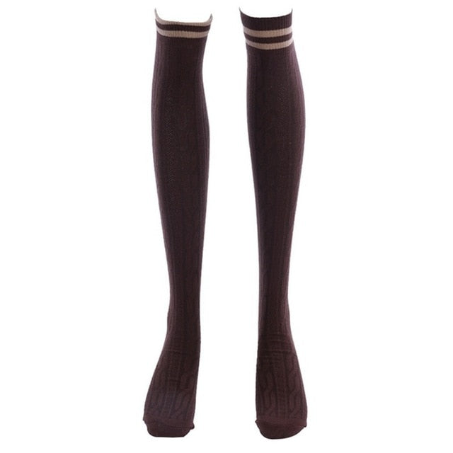 Long Stockings Women Cotton Warm Thigh High New Fashion Striped Knee Socks Sexy Over The Knee Stockings For Ladies - Sheseelady