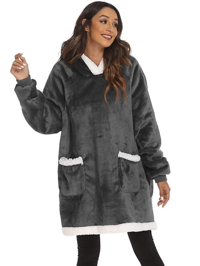 Couple's Pajamas Wearable Blanket Hoodie Fleece Oversized Winter Soft Warm Long Sleeve