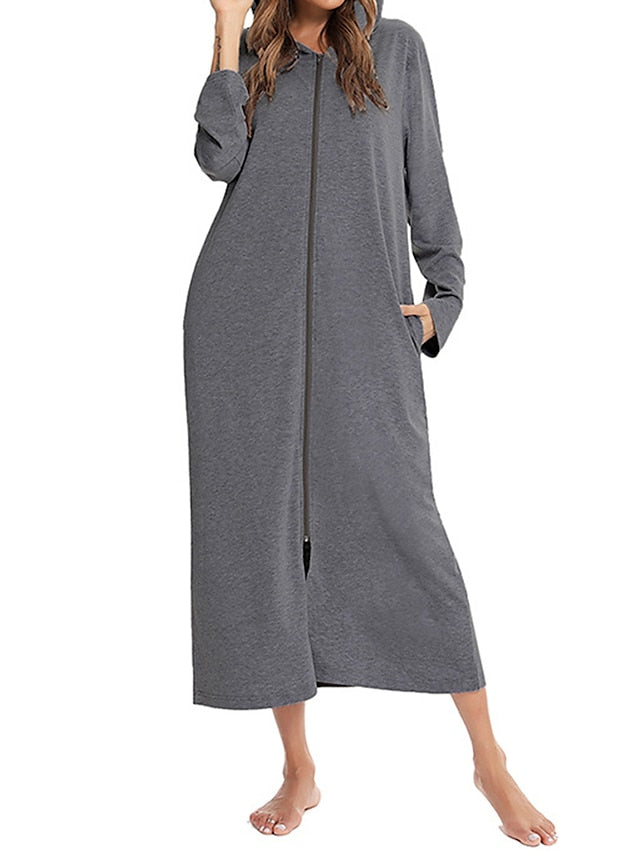 Women's Casual Dress Shift Dress Midi Dress Basic Casual Pocket Solid Color Hooded Home Lounge Black Wine