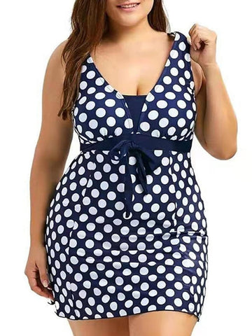 Women's Swimwear One Piece Swim Dress Plus Size Swimsuit Backless Polka Dots Lace up Printing for Big Busts Floral Polka Dot Black Blue Dusty Blue Padded V Wire Bathing Suits New Stylish Vacation