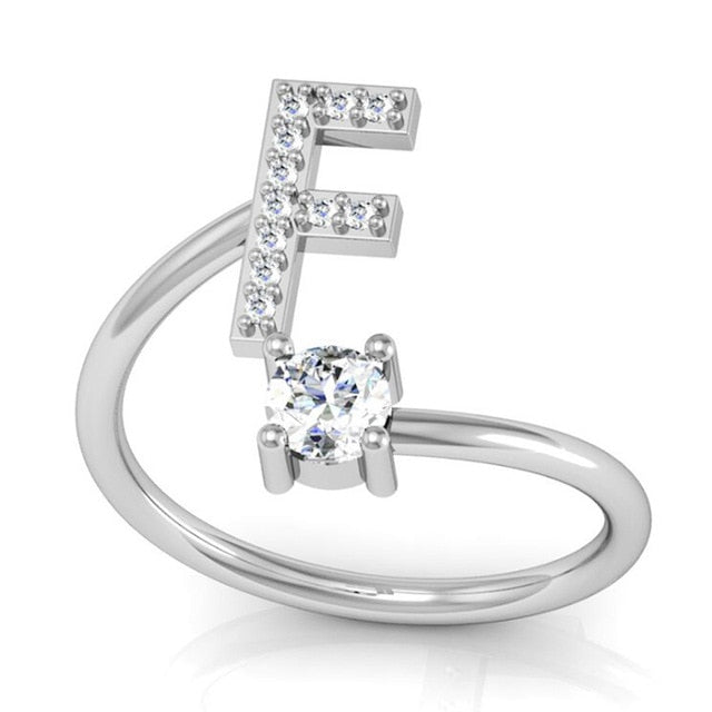 Fashion 26 Letters Silver Ring For Women Rhinestone Open Finger Rings Female Engagement Ring Jewelry Anel Party Gift - Sheseelady