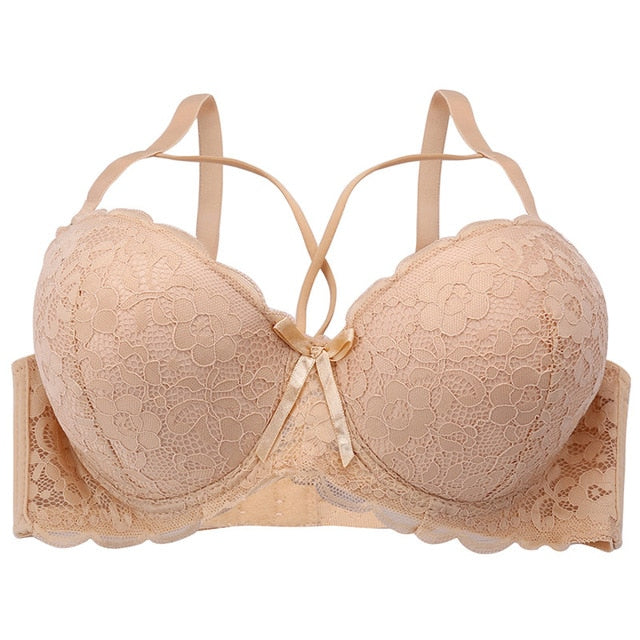 Bow Lace Bralette Brassiere Underwire Lingerie Racerback Floral Bras - Sheseelady