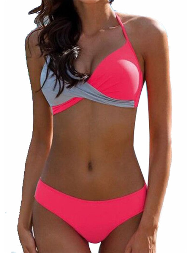 Women's Swimwear Bikini EU / US Size Swimsuit Solid Colored Green Black Gray Yellow Fuchsia Bathing Suits / Padded Bras