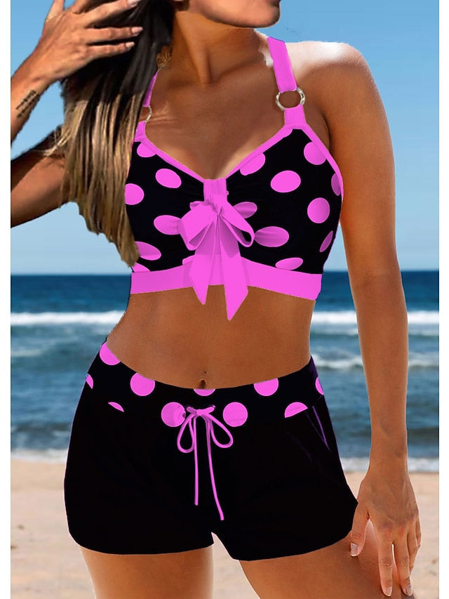 Women's Swimwear Bikini Normal Swimsuit 2 Piece Printing Polka Dot Light Blue Black Fuchsia Orange Bathing Suits Sports Summer