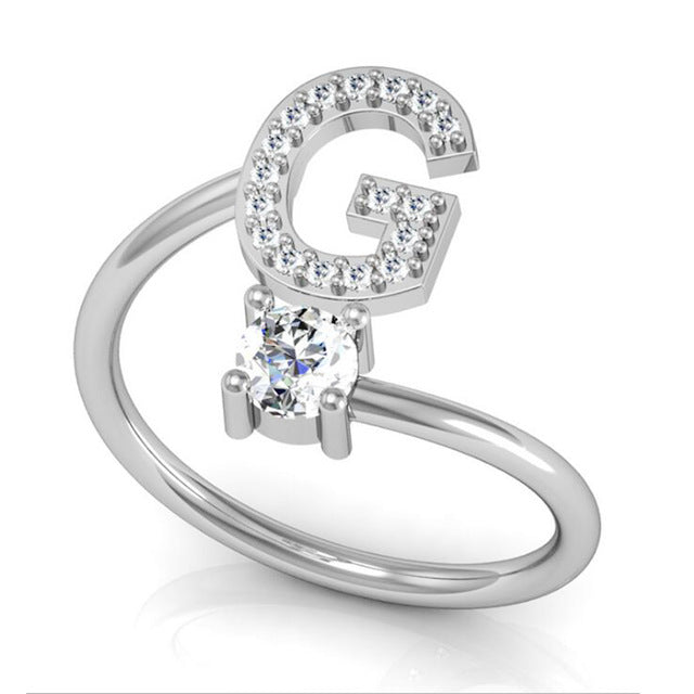 Fashion 26 Letters Silver Ring For Women Rhinestone Open Finger Rings Female Engagement Ring Jewelry Anel Party Gift - Sheseelady