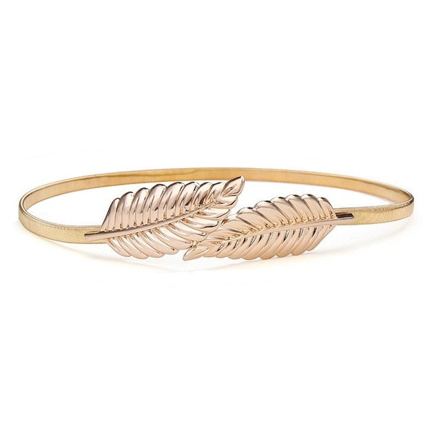 Flower Leaf Shape Wedding Designer Elastic Belts Women Girl Stretch Skinny Waist Belt Cummerbunds Metal Female Belt - Sheseelady