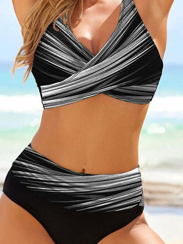 Women's Swimwear Bikini Suits 2 Piece Normal Swimsuit Open Back Printing High Waisted Animal Green Blue Gray Fuchsia V Wire Bathing Suits New Vacation Fashion / Sexy / Modern / Padded Bras