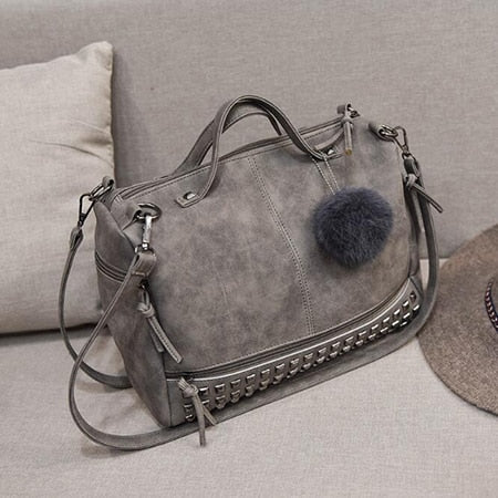 Hot Vintage Nubuck Leather Top-Handle & With Hair Ball Tassel Bag - Sheseelady