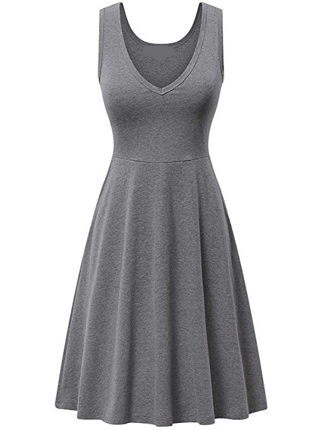 Women's Ruched Pocket V Neck Daily Sleeveless Casual Fit Dress