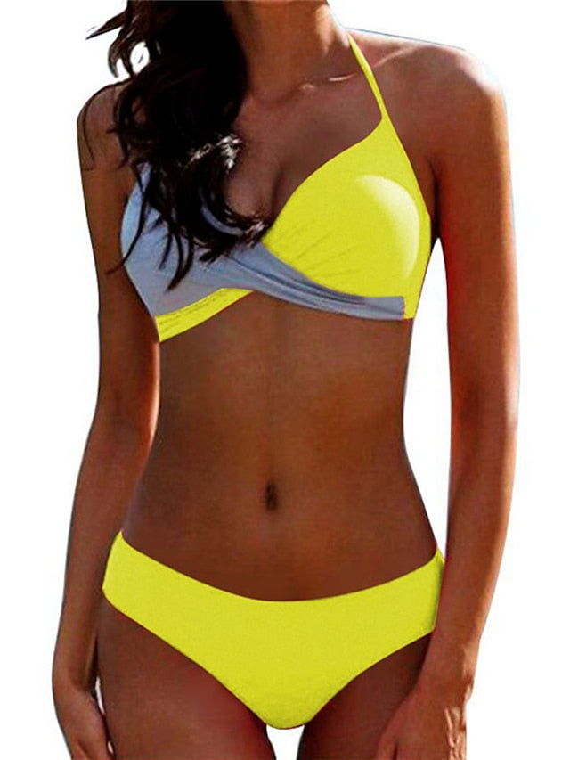 Women's Swimwear Bikini EU / US Size Swimsuit Solid Colored Green Black Gray Yellow Fuchsia Bathing Suits / Padded Bras