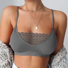 Women's Wireless Lace Bra Elastic and Breathable Lingerie Crewneck Pure Color Plus Size Cage Camisole Underwear(without pads) Pull-On Closure for Date Party & Evening Casual Daily 1PC Black White