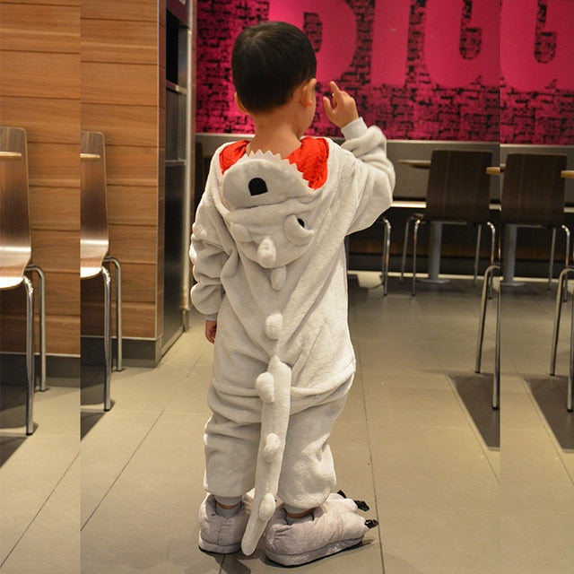 Children'S Pajamas Cartoon New Jumpsuit Flannel Dinosaur Animal Play Suit Long-Sleeved Hoodie Warm Cute Funny One-Piece Pajamas - Sheseelady