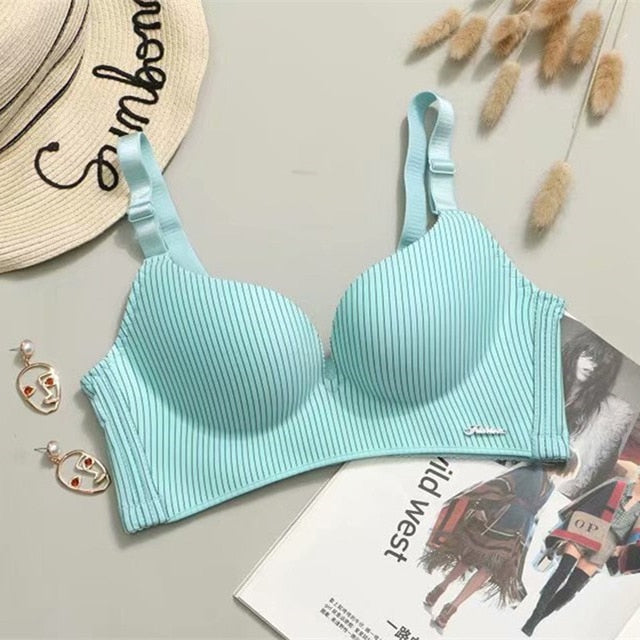High End Brand Romantic Temptation Bra Set Women Striped Underwear Push Up Seamless Lingerie Female Sets 90C