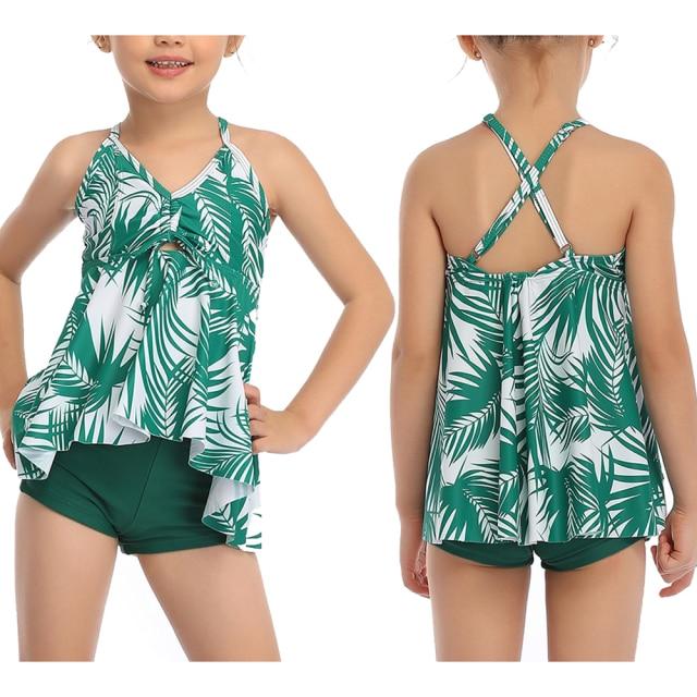 Stylish Girls' Sleeveless Floral Print Swimsuit Two Pieces