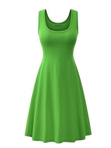 Fashion Sleeveless Pure Color Square Neck Weekend Casual Swing Dress For Womens