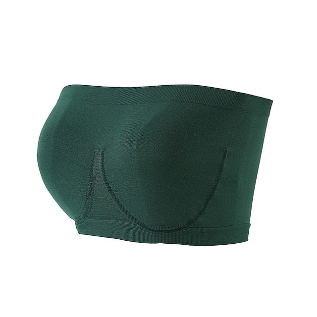 Women's Bras & Bralettes Tube Bra Strapless Full Coverage Solid Color Scoop Neck Micro-elastic Breathable Invisible Casual Daily Nylon Green , 1 PC