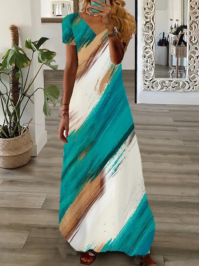 Women's Long Dress Maxi Dress Casual Dress Print Dress Graphic Marbling Fashion Modern Daily Holiday Vacation Print Short Sleeve V Neck Dress Regular Fit White Yellow Light Green Summer Spring XS Maxi Print Dresses