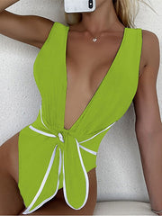 Women's Swimwear One Piece Monokini Bathing Suits Normal Swimsuit Backless Striped Green Black Plunge Bathing Suits New Vacation Sexy / Modern