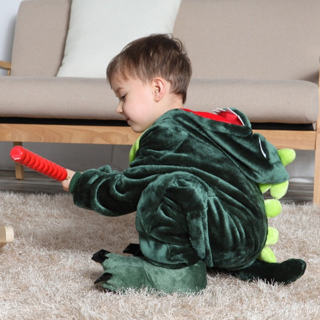 Children'S Pajamas Cartoon New Jumpsuit Flannel Dinosaur Animal Play Suit Long-Sleeved Hoodie Warm Cute Funny One-Piece Pajamas - Sheseelady