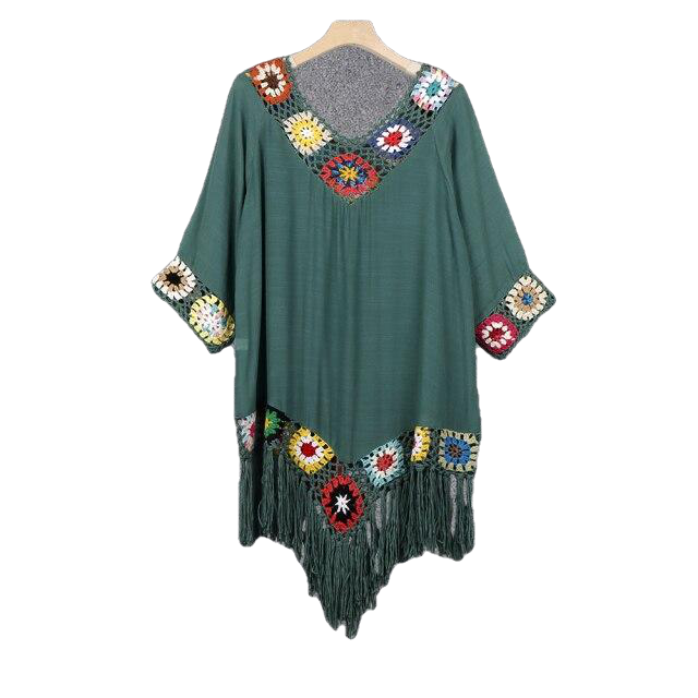 Summer Style Sexy Women's V-neck Long Sleeved Cotton Beach Dress Plus Size