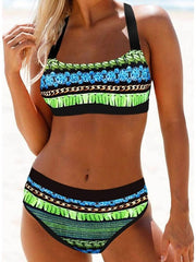 Women's Swimwear Bikini 2 Piece Normal Swimsuit High Waisted Striped Print Green Padded Bathing Suits Sports Vacation Sexy / New