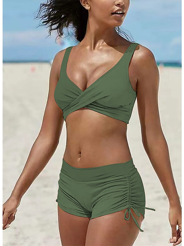 Women's Swimwear Bikini Normal Swimsuit 2 Piece Printing Camouflage Light Green Blue Orange Green Rose Red Bathing Suits Sports Beach Wear Summer