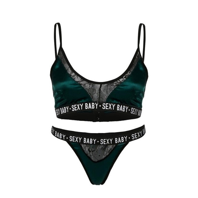 3Xl Plus Size Sexy Lingerie Set Bralette Women Bra Letter Print Lace Patchwork Women Underwear Sets Bra And Panty Set - Sheseelady