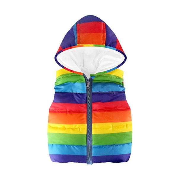 Cheaper Autumn Winter Warm Kids Vests For Boys Cartoon Rainbow Dinosaur Outerwear Sleeveless Hooded Jackets Gilet Baby Boy Coats - Sheseelady