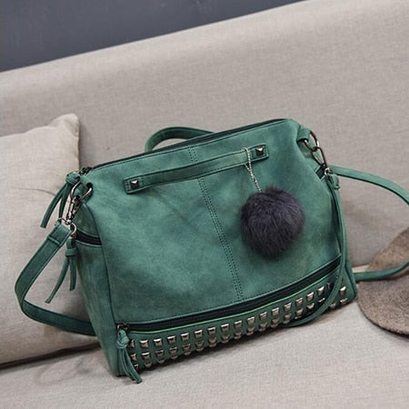 Hot Vintage Nubuck Leather Top-Handle & With Hair Ball Tassel Bag - Sheseelady