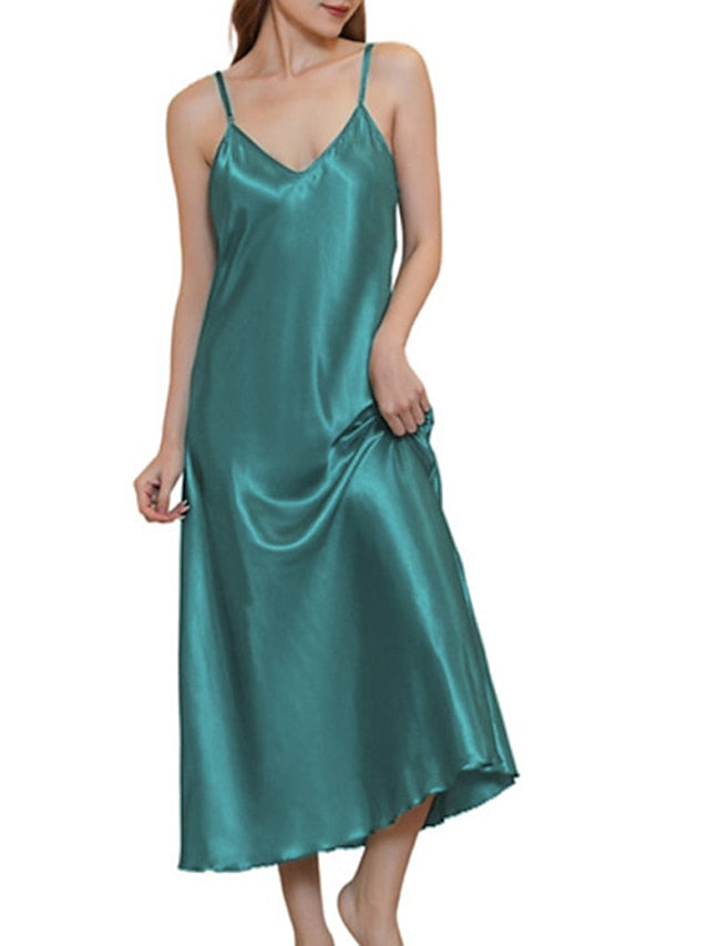 Women's Pajamas Nightgown Nighty Pjs Pure Color Fashion Retro Comfort Home Daily Bed Satin Breathable Gift Straps Sleeveless Backless Adjustable Spring Summer Green Blue, Silk