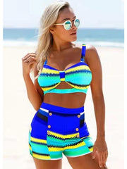 Women's Swimwear Bikini Normal Swimsuit 2 Piece Printing High Waisted Color Block Yellow Red Blue Orange Green Bathing Suits Sports Beach Wear Summer