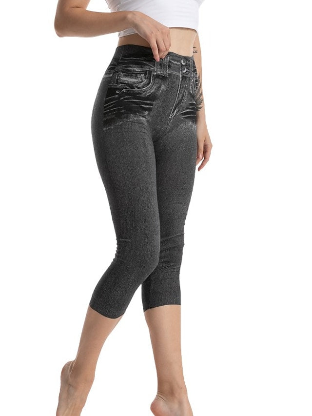 Women's Skinny Jeans Sporty Calf-Length Solid Color Pants